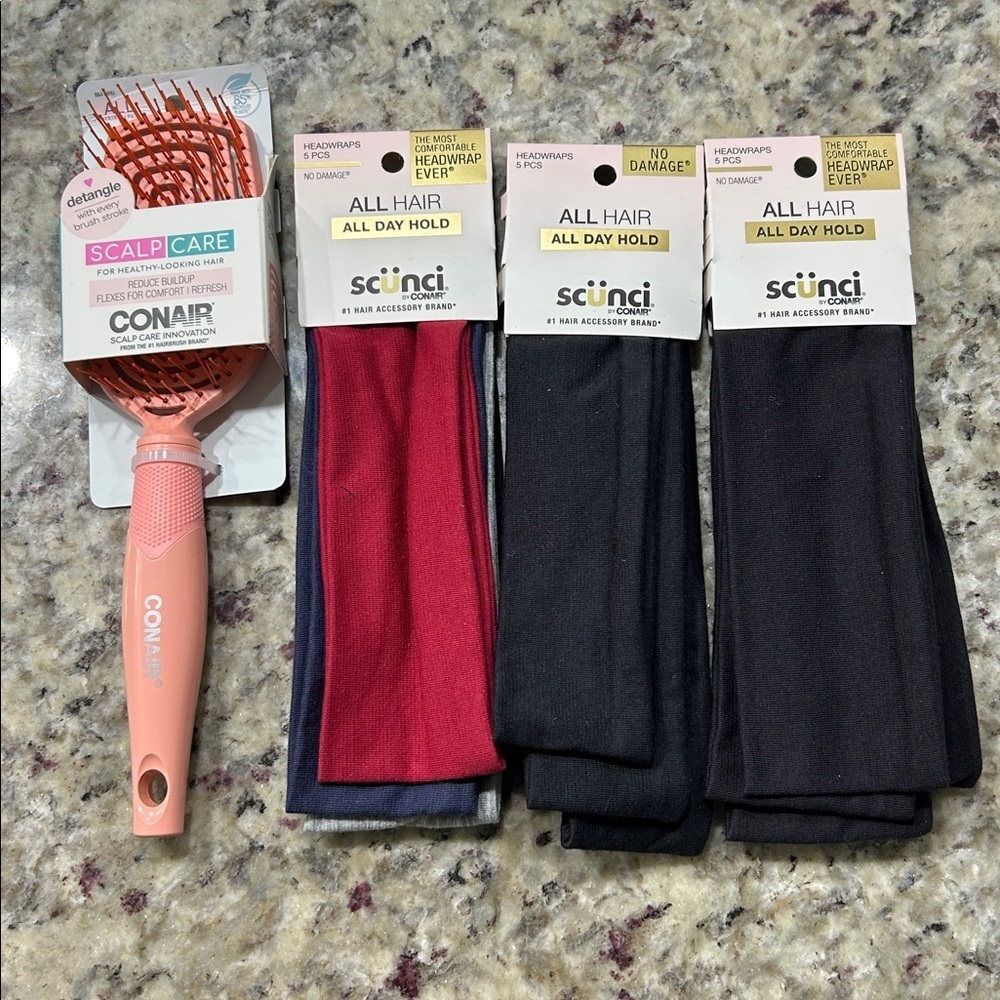 SCUNCI CONAIR LOT OF 4 HEADBANDS & Hairbrush